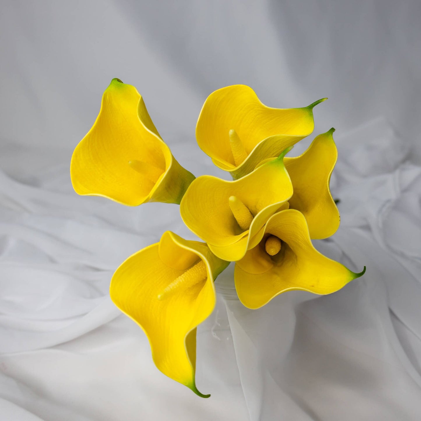 artificial Bright Yellow Small Calla Lilies top view