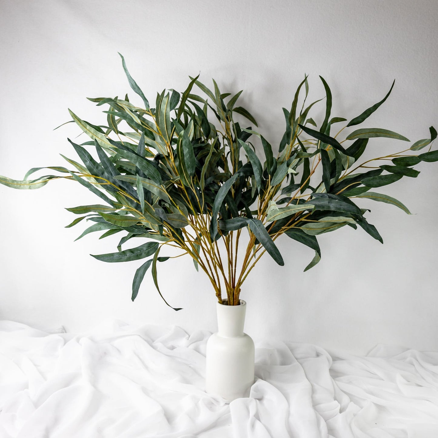 artificial Longleaf Eucalyptus in white vase