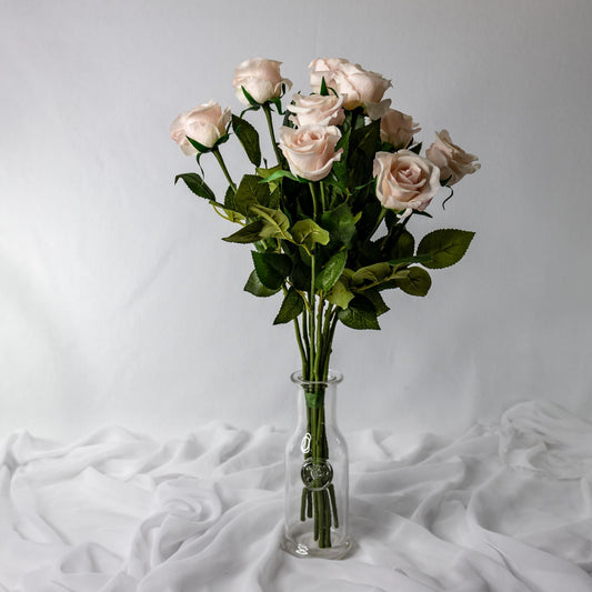 Light Pink Real Touch Half Bloom Rose - Realistic Artificial Flowers