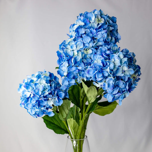 artificial Blue Hydrangea Soft Touch in glass vase