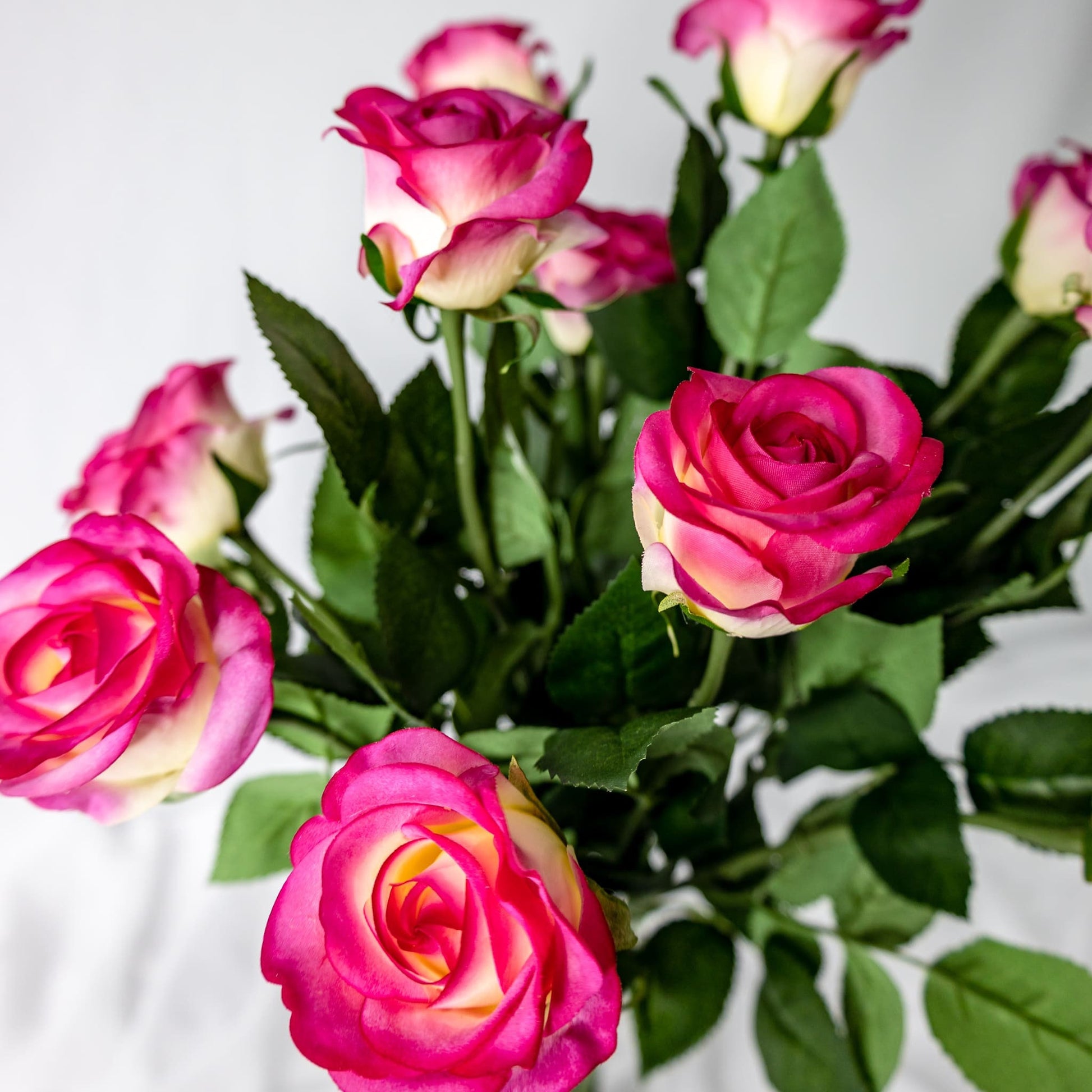 Cream Fuchsia Real Touch Half Bloom Rose - Realistic Artificial Flowers
