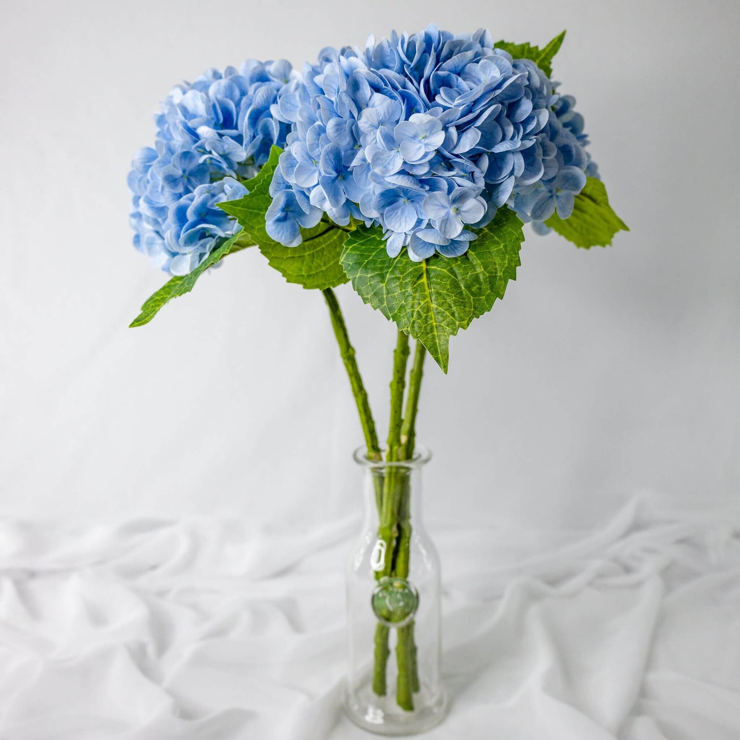 artificial Blue Hydrangea Real Touch in glass vase