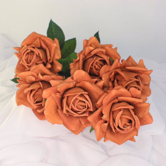 Rust Real Touch Full Bloom Rose - Realistic Artificial Flowers