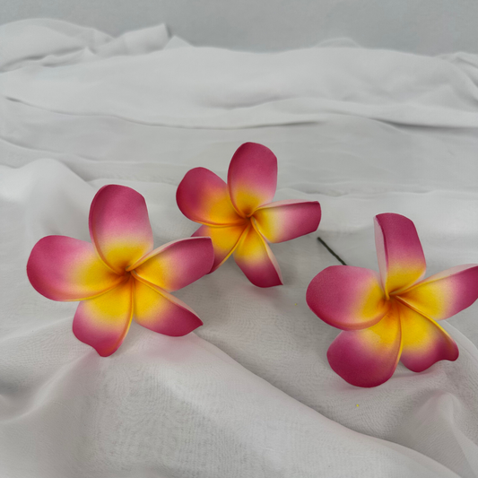 Pink & Yellow Frangipani Flower Heads Single Stem 8.5cm – Realistic Artificial Flowers