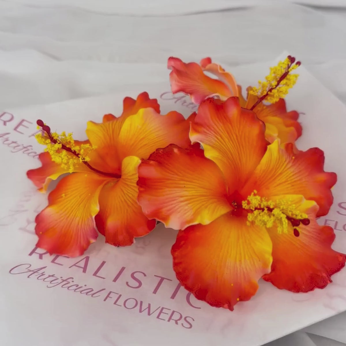 Hibiscus Orange/Yellow  Single Stem 11.5cm – Realistic Artificial Flowers