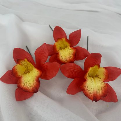 Red Cymbidium Orchid Single Stem 7cm – Realistic Artificial Flowers