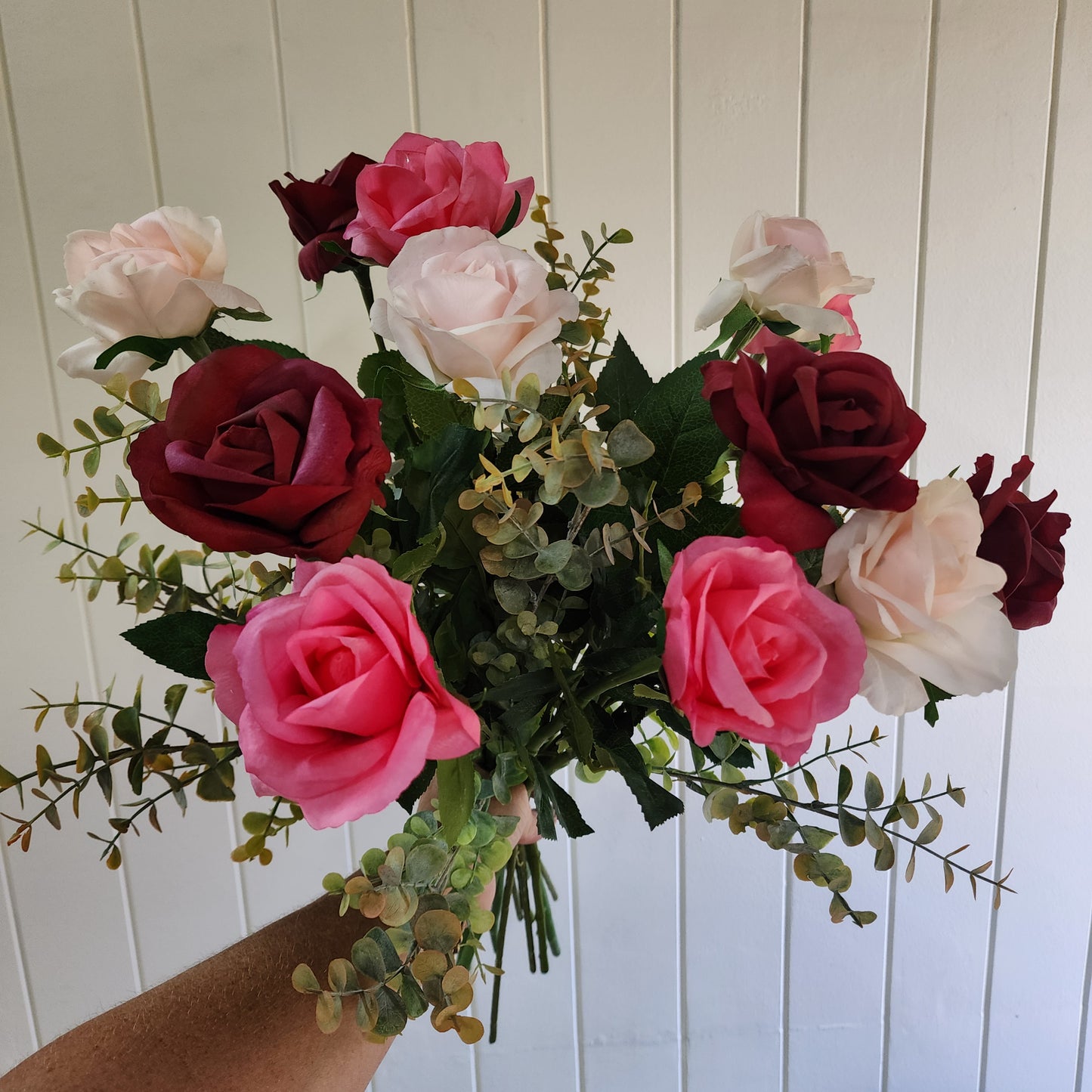 Dozen Mixed Open Rose Bouquet -Real Touch Blooms