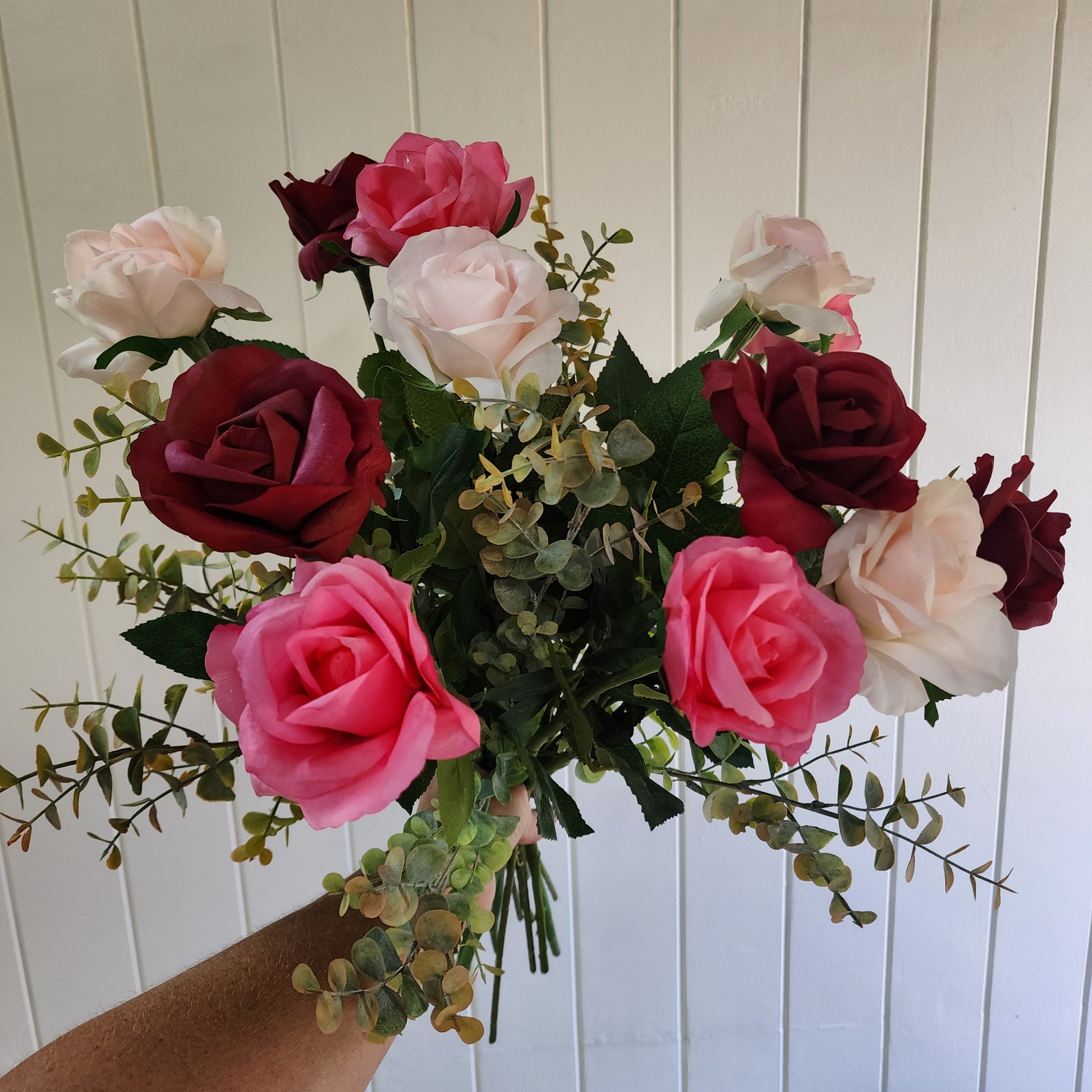 Dozen Mixed Open Rose Bouquet -Real Touch Blooms