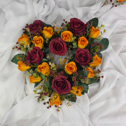 Heart Shape Wreath small in Broncos NRL Football Colours (Burgundy and Gold.)