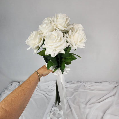 Large White Real Touch Rose Bridal Bouquet