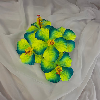 Neon Yellow /Teal Hibiscus 11.5 cm Flowerhead