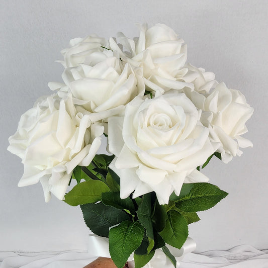 White Royal Real Touch Rose- Realistic Artificial Flowers