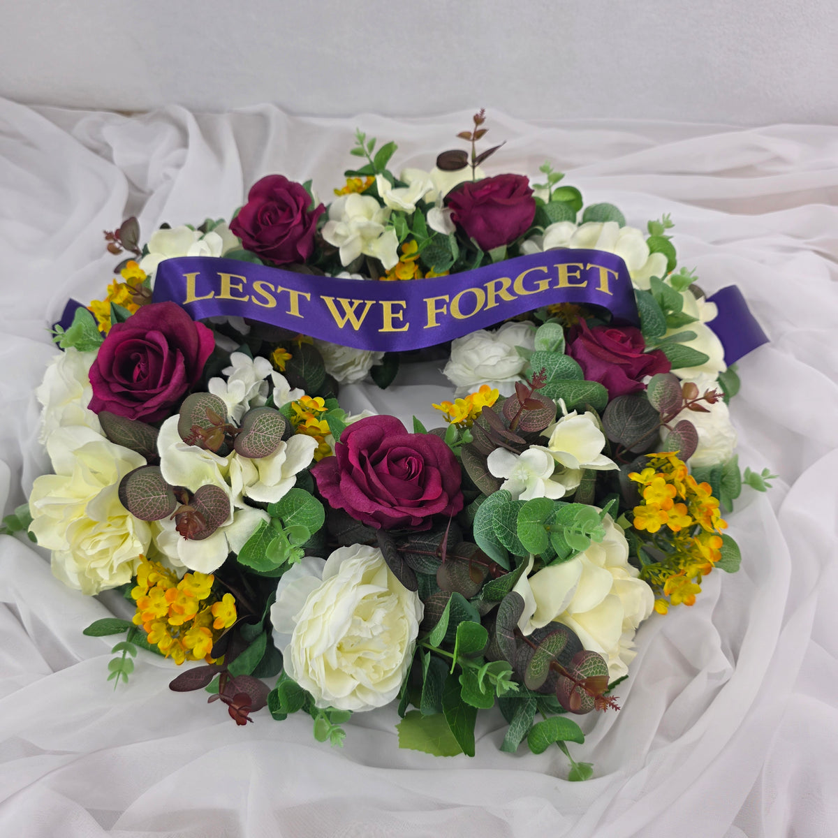 Wreath in Burgundy, White and Yellow