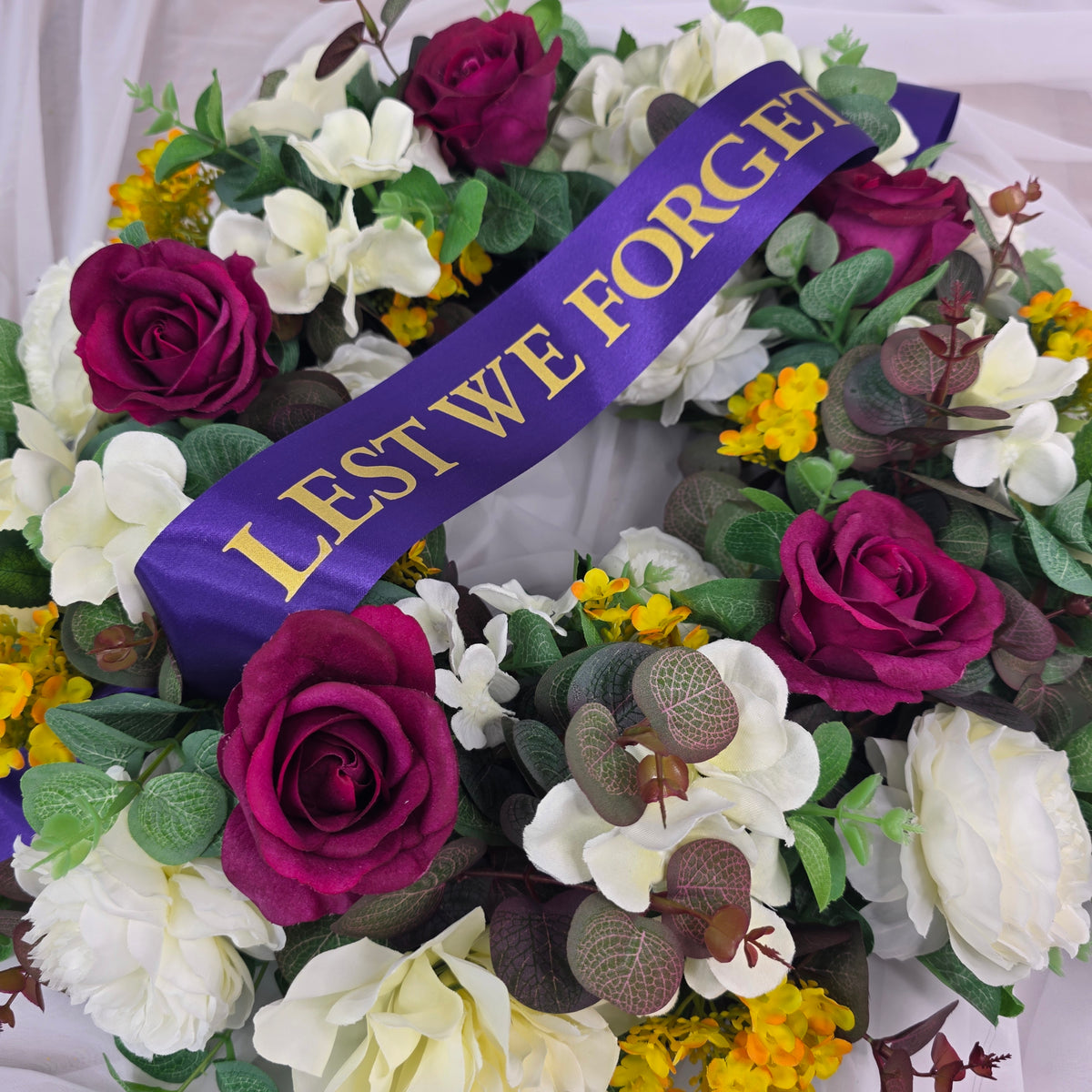 Wreath in Burgundy, White and Yellow
