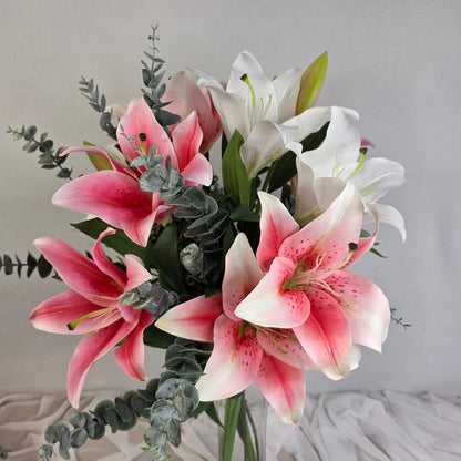 Oriental Lily Arrangement Large - Realistic Artificial Flowers