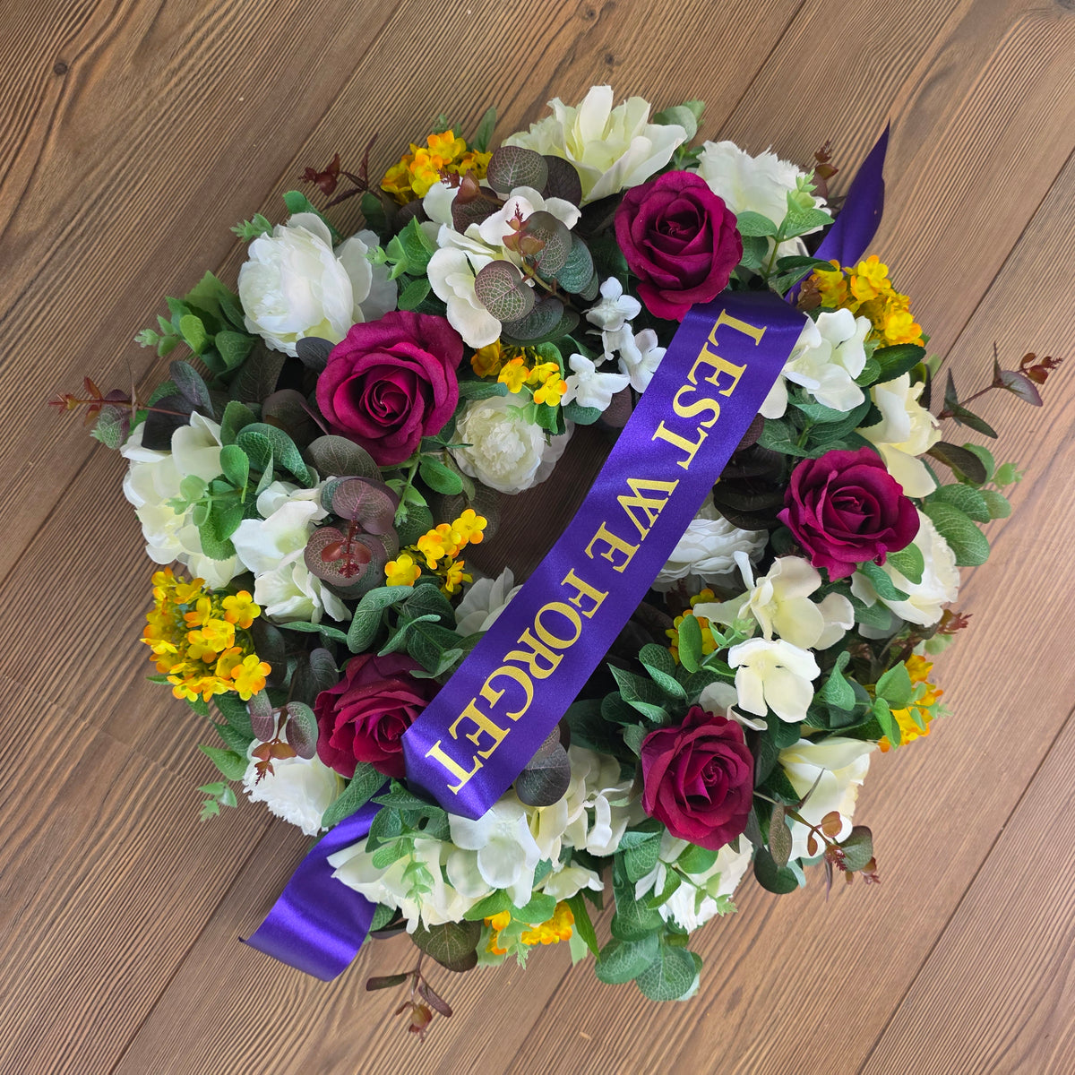 Wreath in Burgundy, White and Yellow