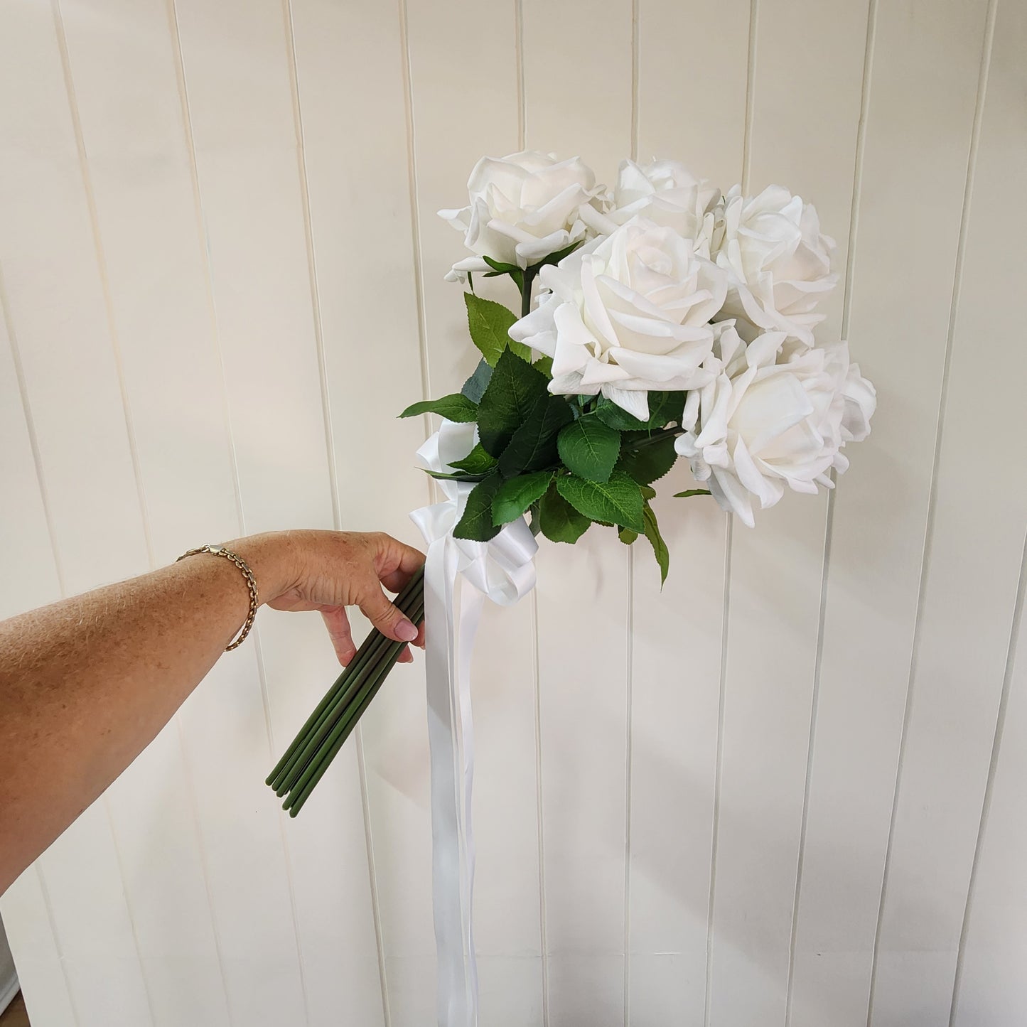 Large White Real Touch Rose Bridal Bouquet
