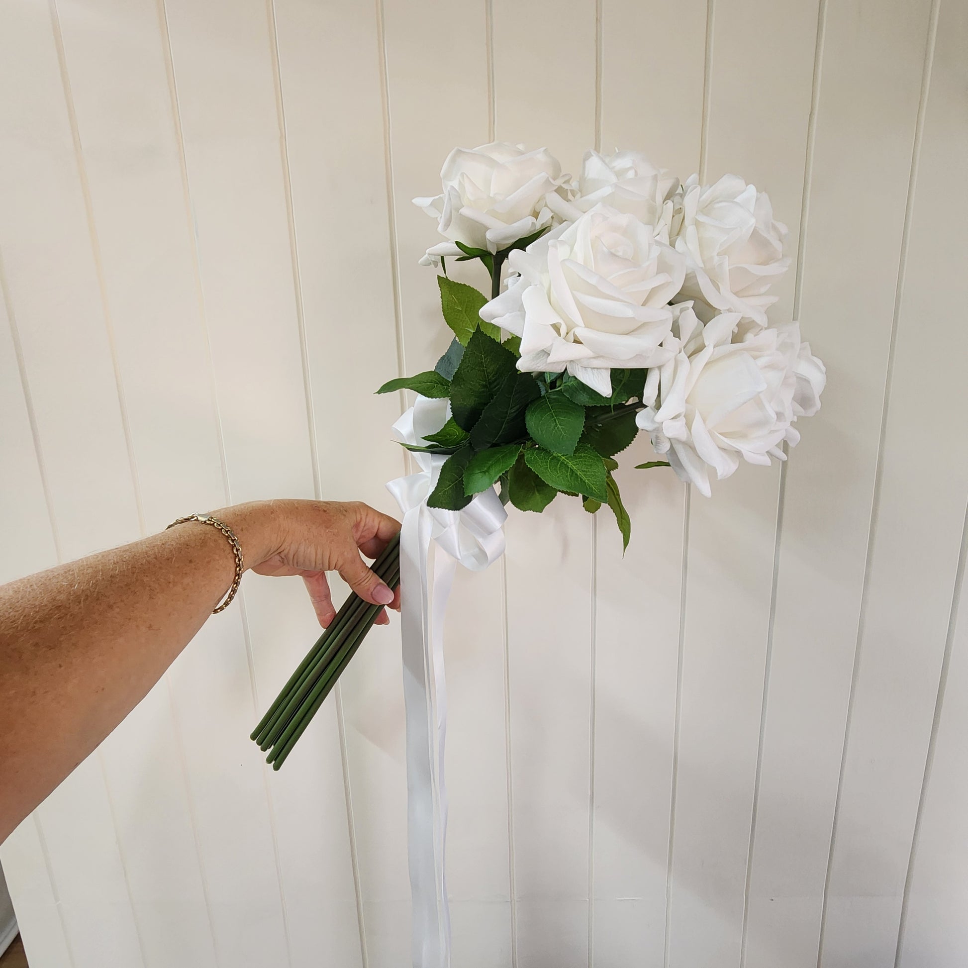 Large White Real Touch Rose Bridal Bouquet