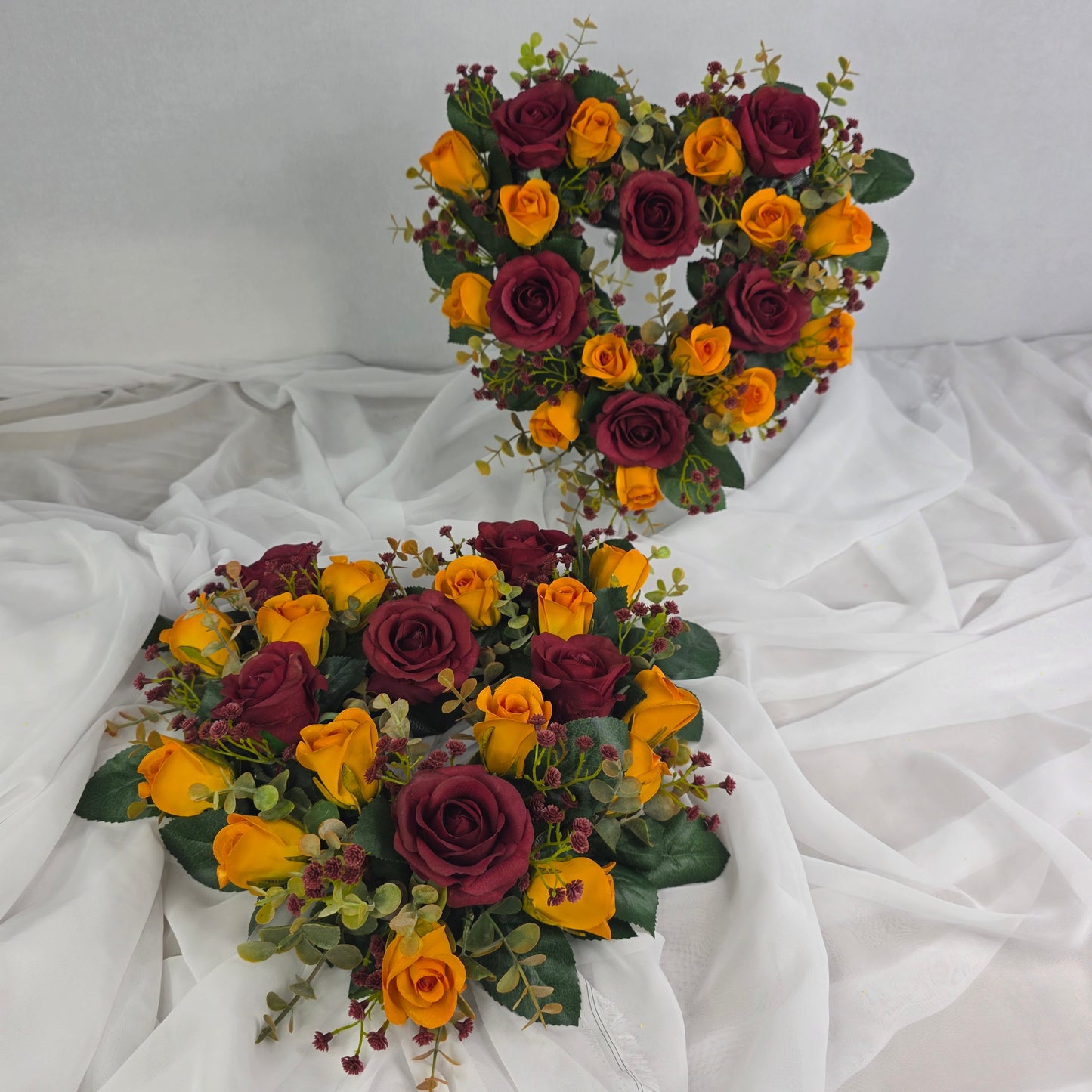 Heart Shape Wreath small in Broncos NRL Football Colours (Burgundy and Gold.)