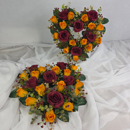 Heart Shape Wreath small in Broncos NRL Football Colours (Burgundy and Gold.)
