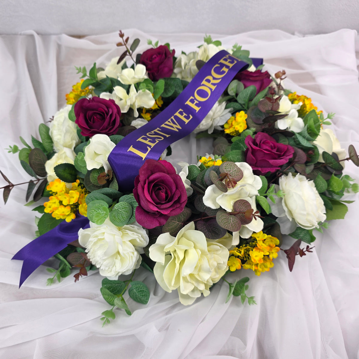 Wreath in Burgundy, White and Yellow
