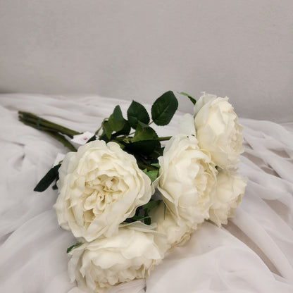White David Austin Half Bloom Real Touch Rose - Realistic Artificial Flowers