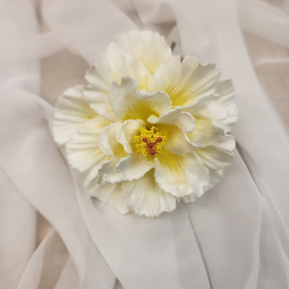 White /Yellow Double Hibiscus 11cm- Realistic artificial Flowers
