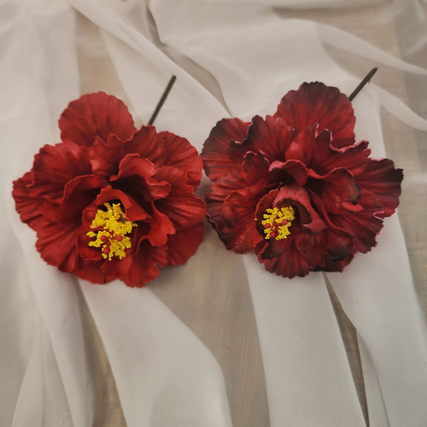 Hibiscus Deep Red Triple Petal Exotic Flowerhead 12.5cm - Realistic Artificial Flowers
