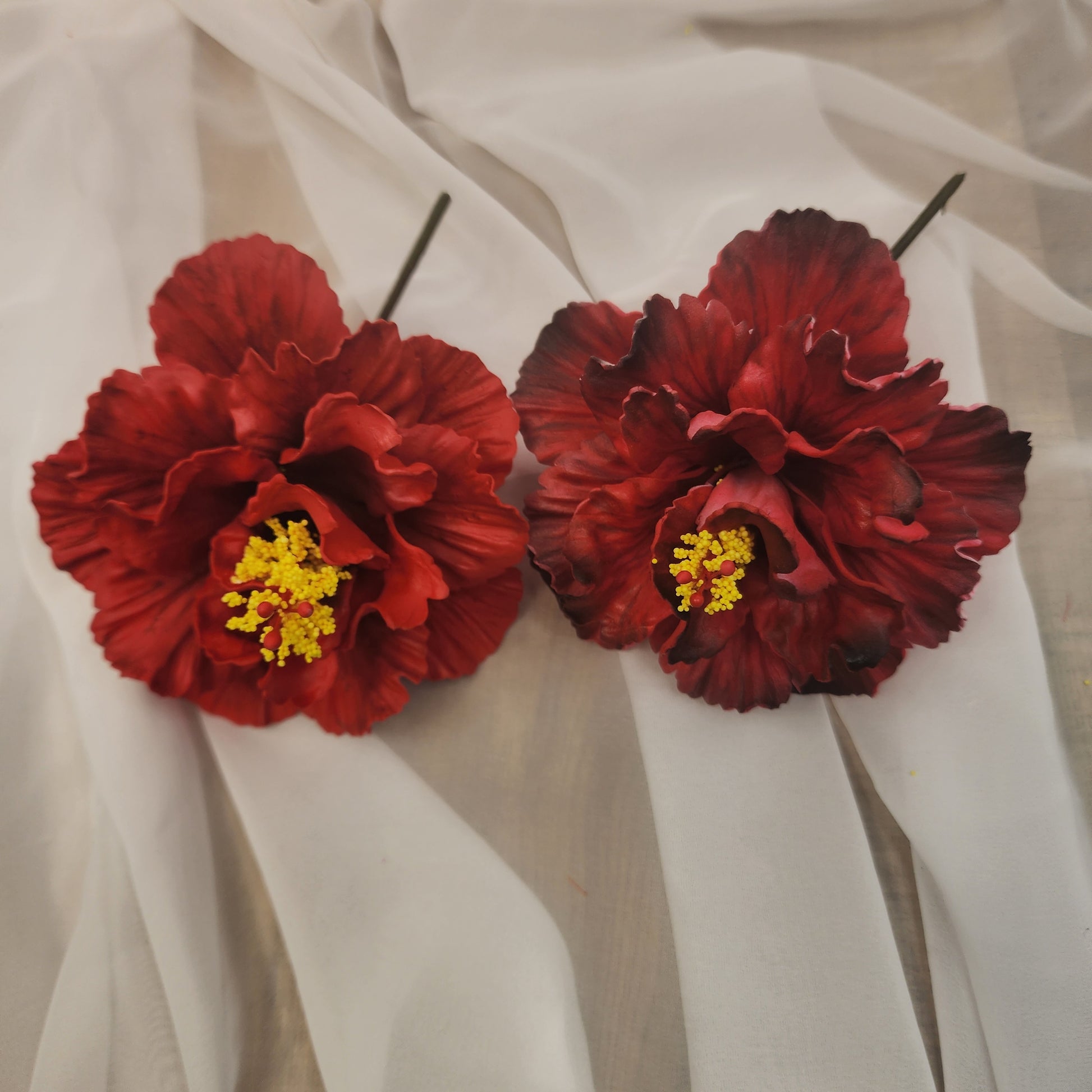 Hibiscus Deep Red Triple Petal Exotic Flowerhead 12.5cm - Realistic Artificial Flowers