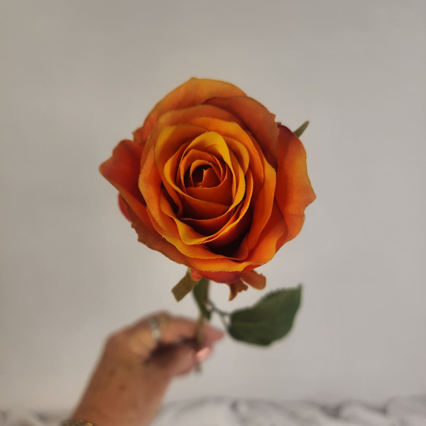 Burnt Orange Artificial Silk Rose Stem