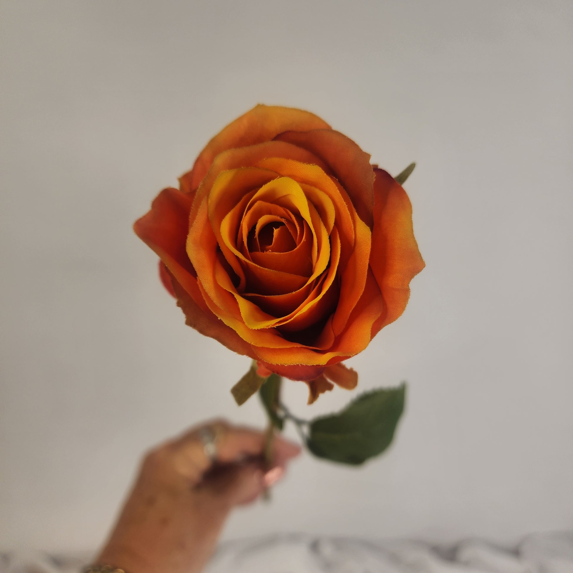 Burnt Orange Artificial Silk Rose Stem