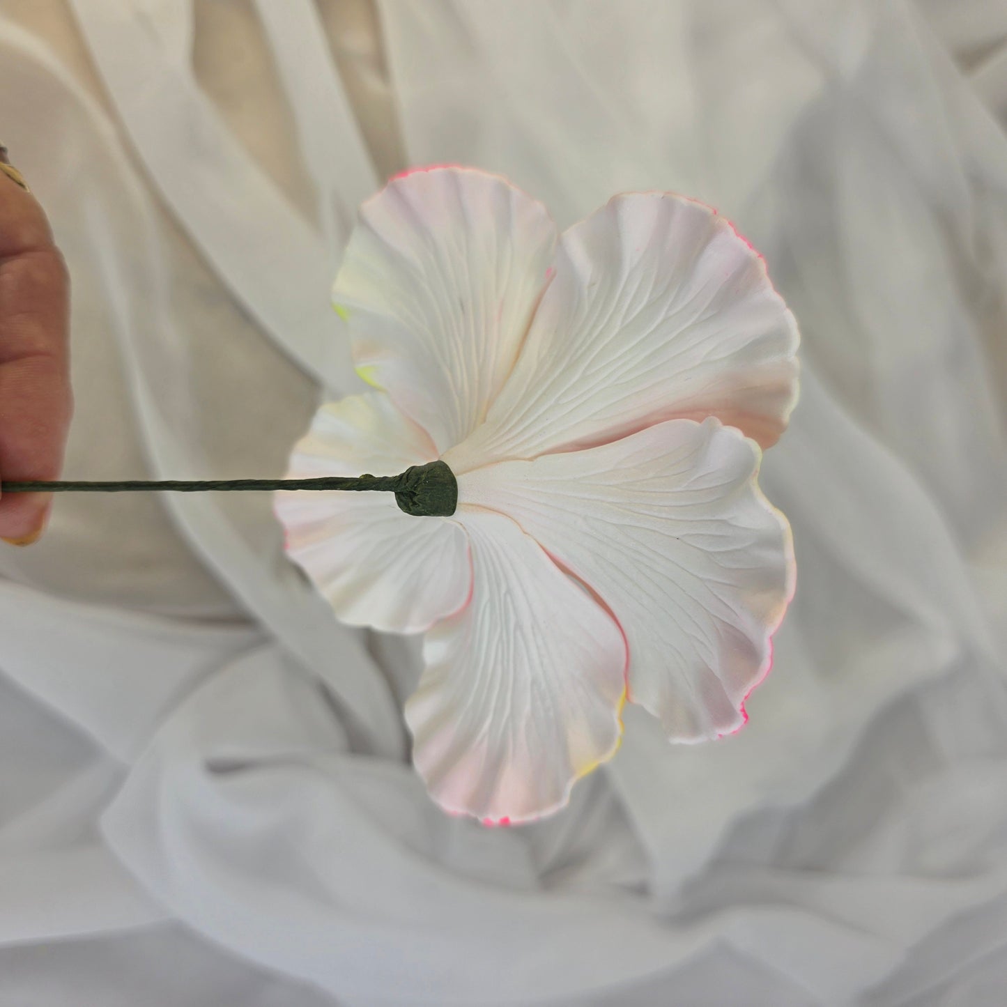 Neon Pink/Yellow Hibiscus Shimmery 11.5 cm Flowerhead