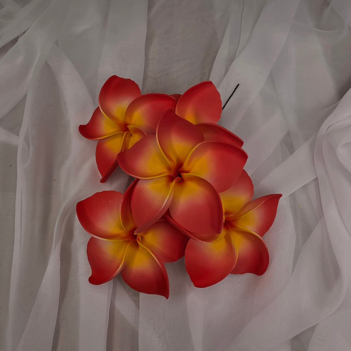 Coral and Yellow Frangipani 11.5cm Flowerhead