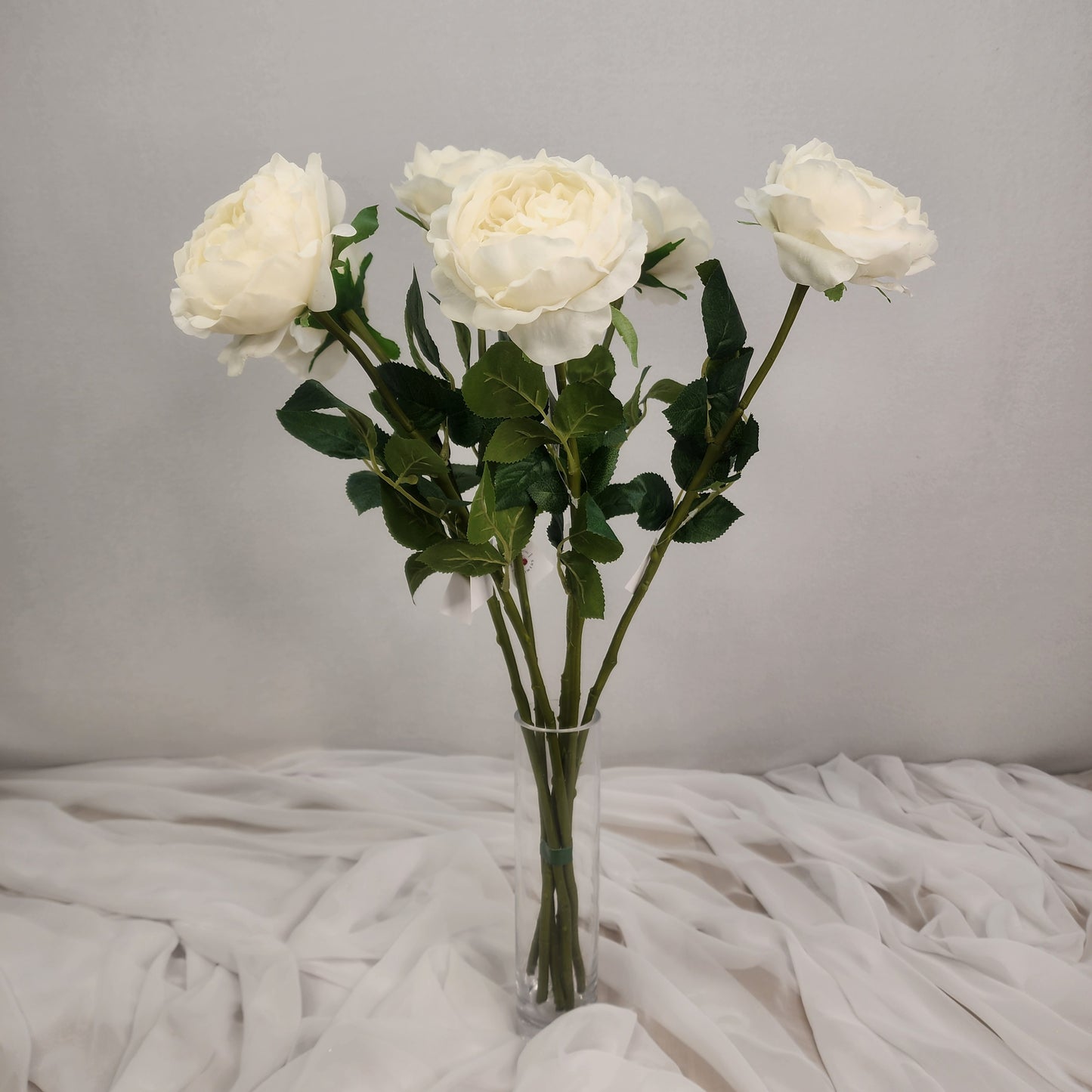 White David Austin Half Bloom Real Touch Rose - Realistic Artificial Flowers