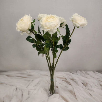 White David Austin Half Bloom Real Touch Rose - Realistic Artificial Flowers