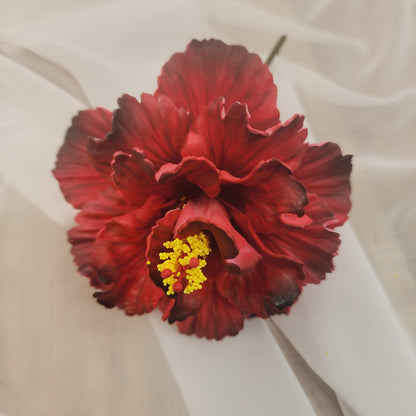 Hibiscus Deep Red Triple Petal Exotic Flowerhead 12.5cm - Realistic Artificial Flowers