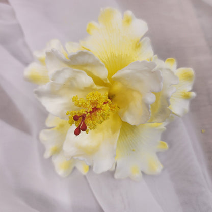 White /Yellow Double Hibiscus 11cm- Realistic artificial Flowers