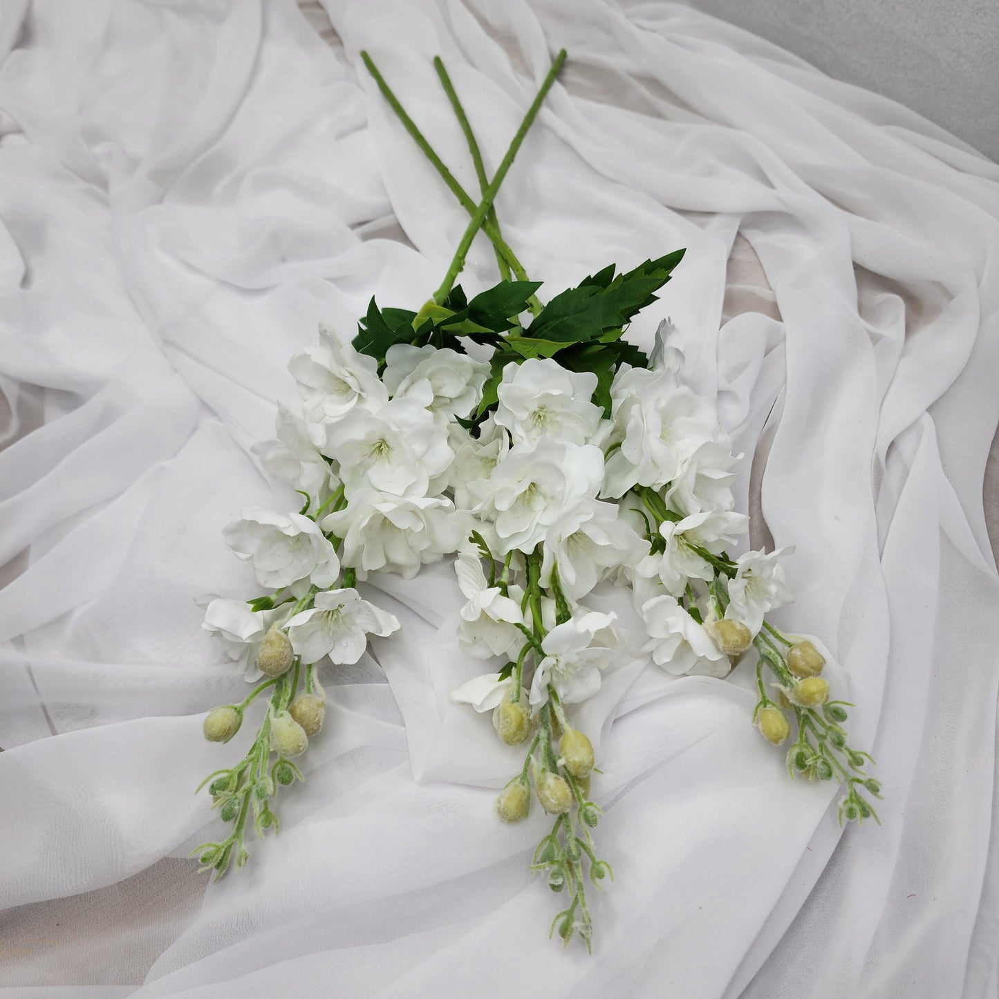 White Small Real Touch Delphinium - Realistic Artificial Flowers