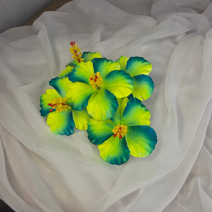 Neon Yellow /Teal Hibiscus 11.5 cm Flowerhead