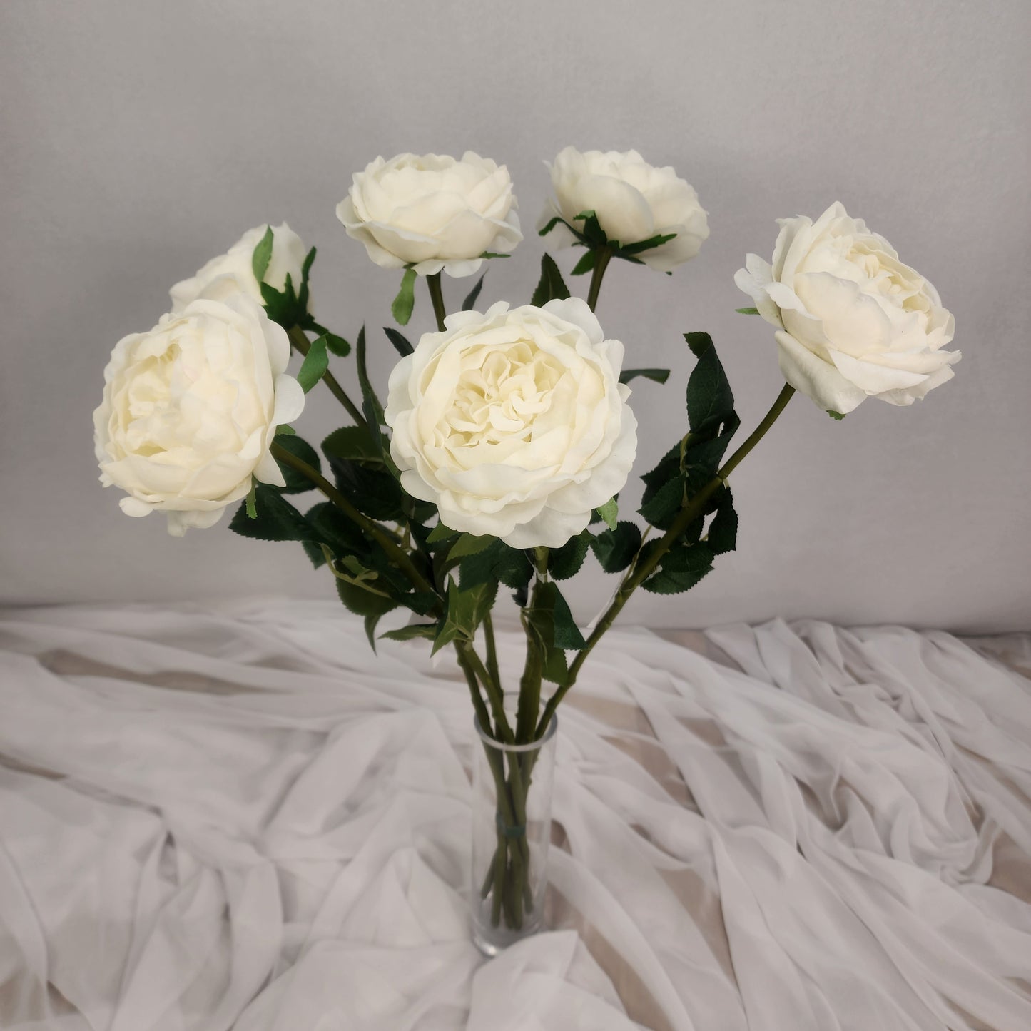 White David Austin Half Bloom Real Touch Rose - Realistic Artificial Flowers