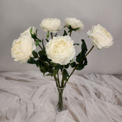 White David Austin Half Bloom Real Touch Rose - Realistic Artificial Flowers