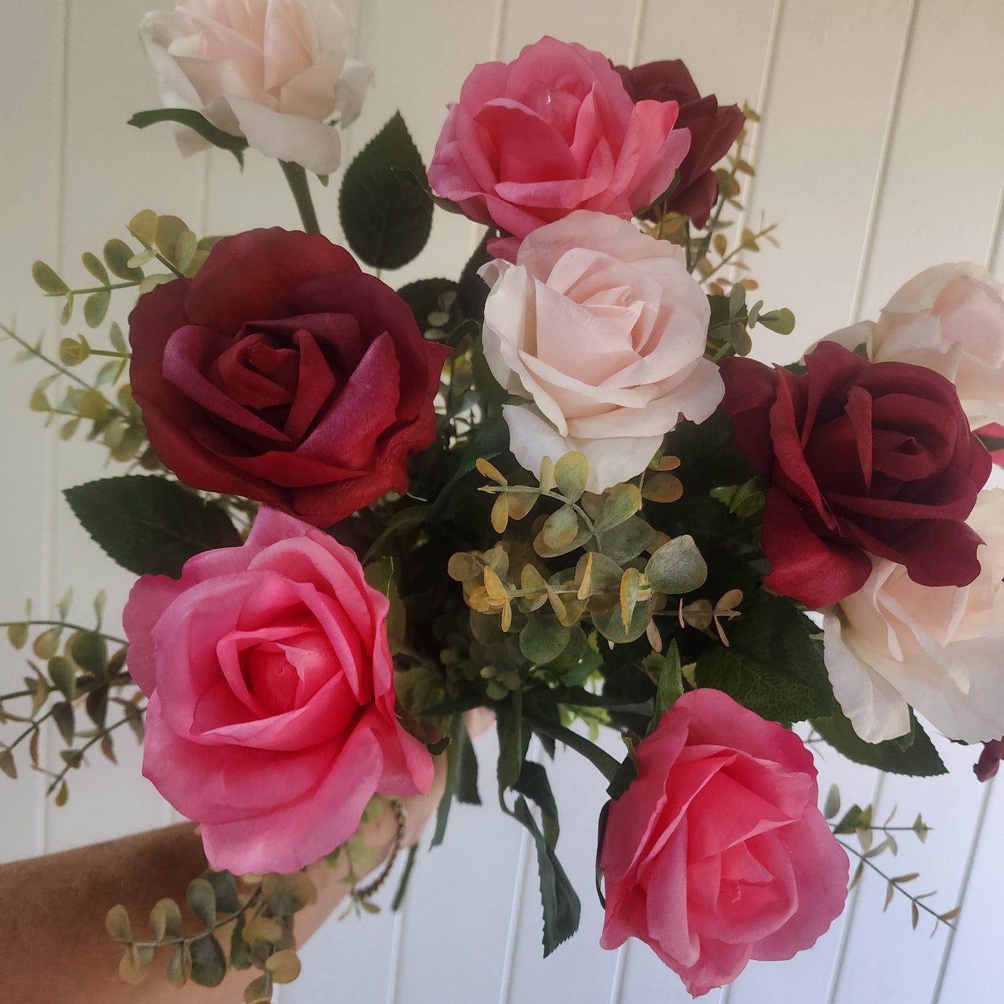 Dozen Mixed Open Rose Bouquet -Real Touch Blooms