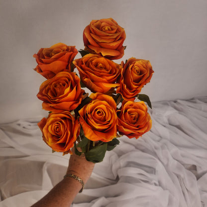 Burnt Orange Artificial Silk Rose Stem