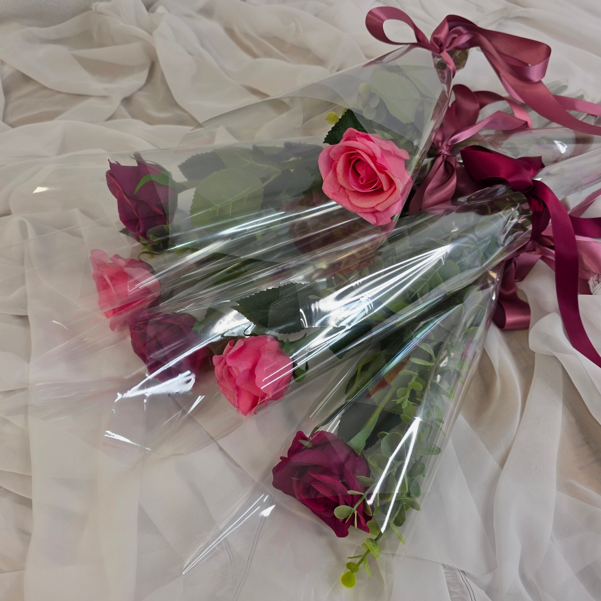 Gift Wrapped, Single Cranberry Rose , Real Touch- Realistic Artificial Flowers