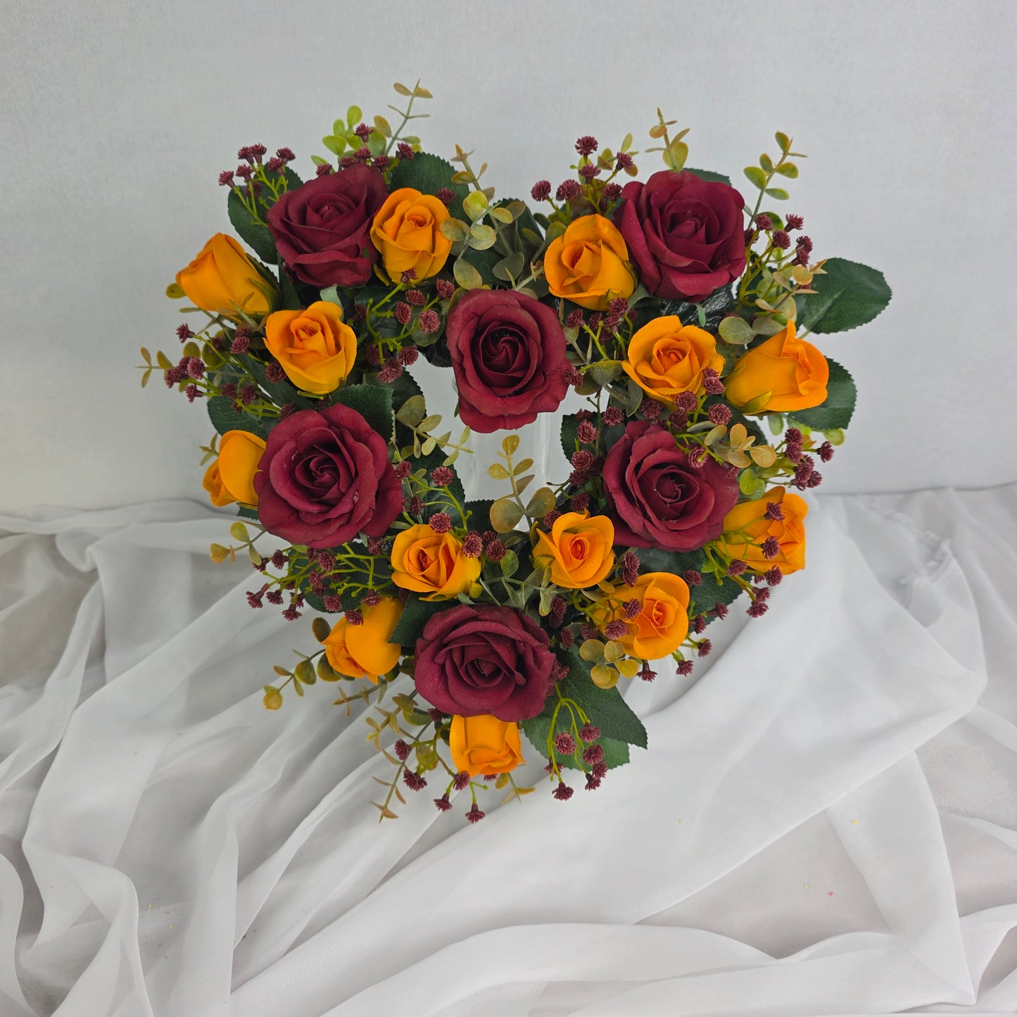 Heart Shape Wreath small in Broncos NRL Football Colours (Burgundy and Gold.)