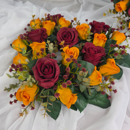 Heart Shape Wreath small in Broncos NRL Football Colours (Burgundy and Gold.)