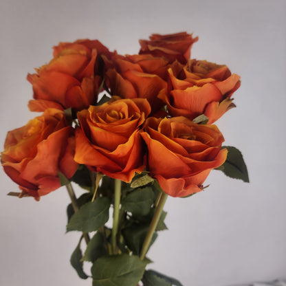 Burnt Orange Artificial Silk Rose Stem