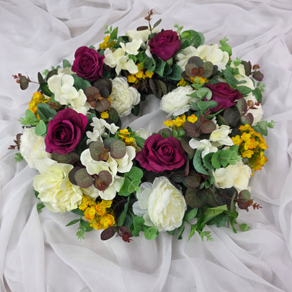 Wreath in Burgundy, White and Yellow