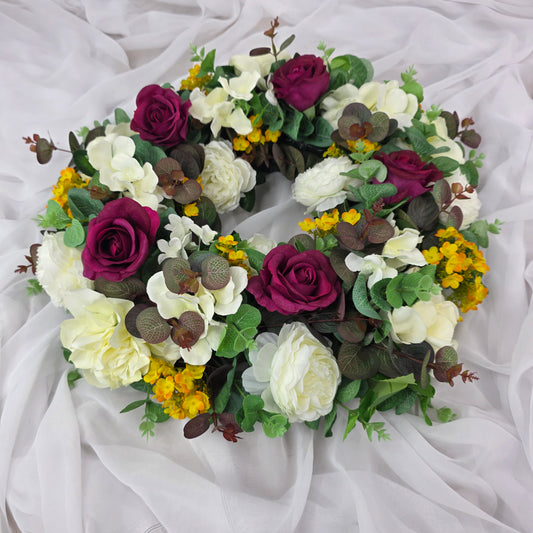 Burgundy, White and Yellow Wreath