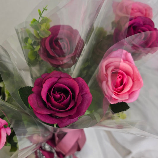 Gift Wrapped, Single Cranberry Rose , Real Touch- Realistic Artificial Flowers
